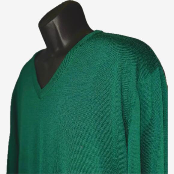 Lot of 2 Fields Classics Mens Large 100% Soft Wool Green Navy Sweater Washable - Picture 4 of 10